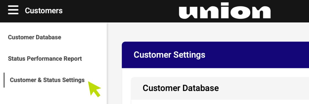 Customers menu, Customer and Status Settings