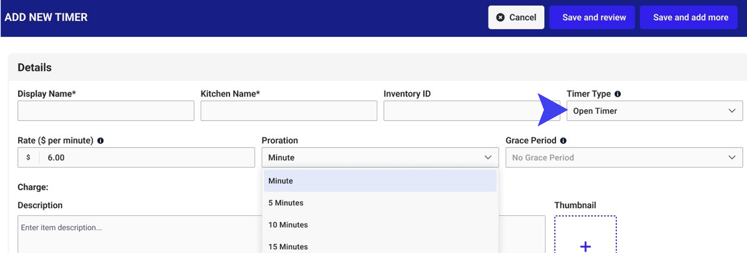 Timer Type dropdown, Open or Set