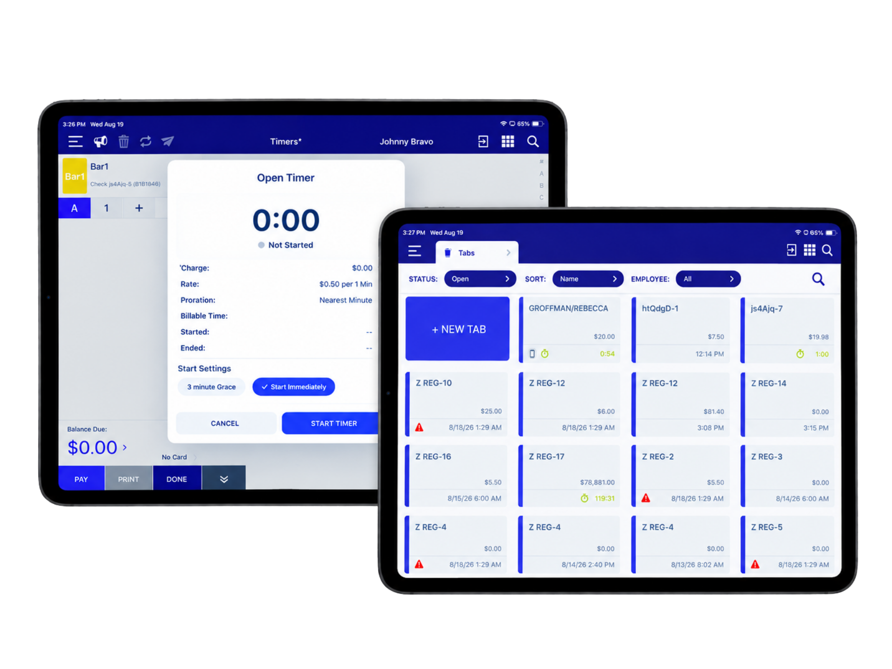 Timers running on Union POS iPads
